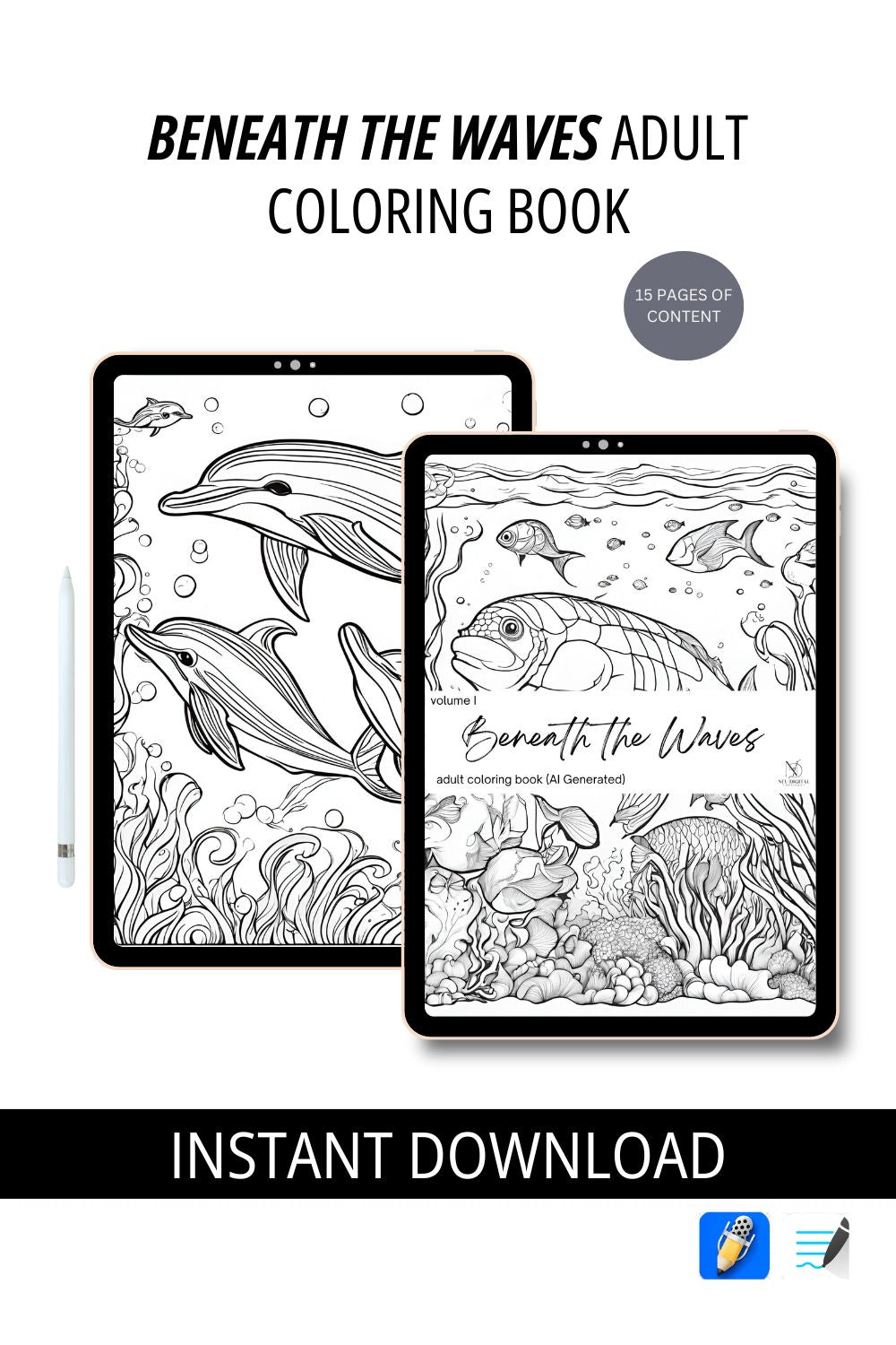 Beneath the Waves - Adult Digital Coloring Book