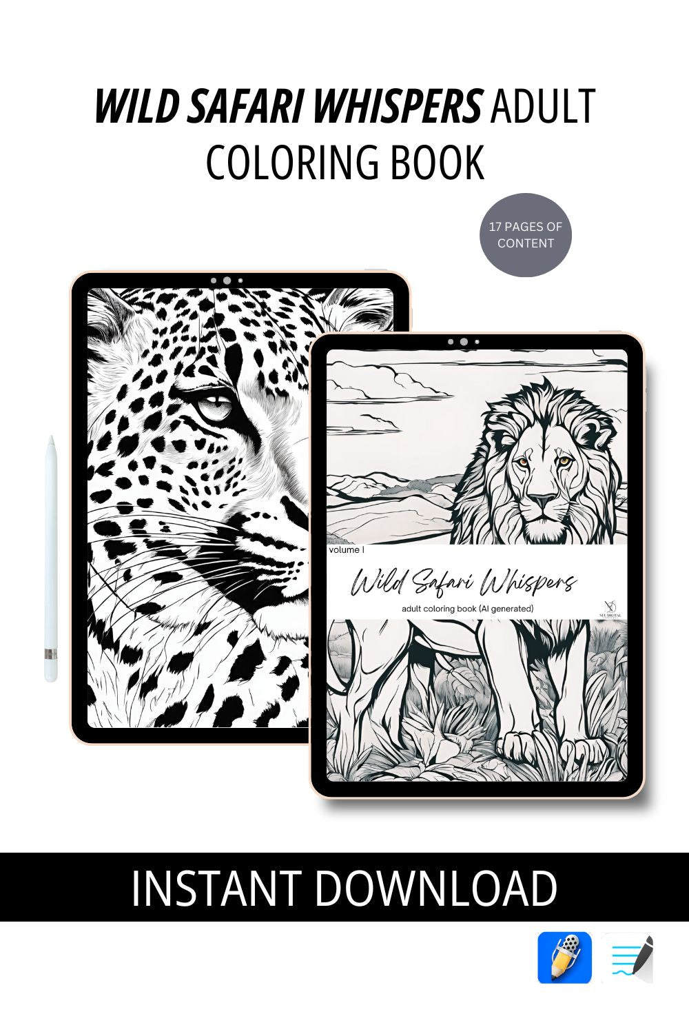 Wild Safari Whispers Adult Digital Coloring Book