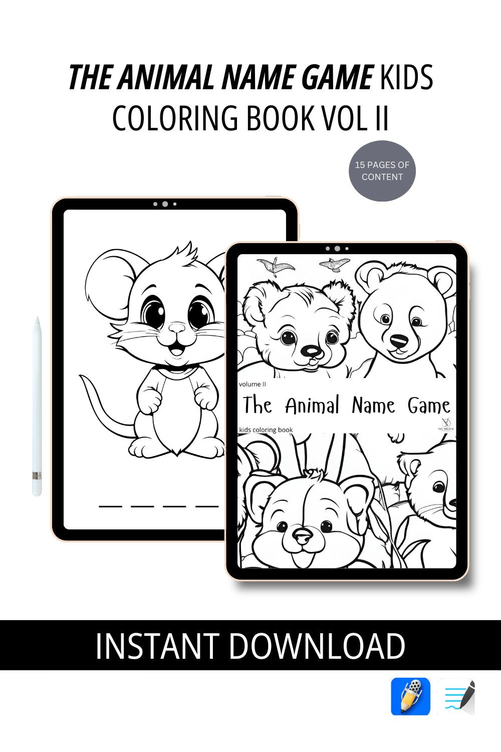 The Animal Name Game Vol II - Digital Kids Coloring Book