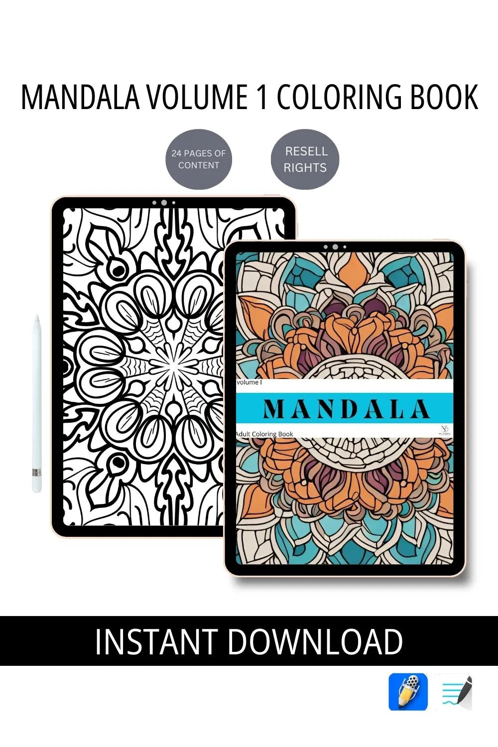 Mandala Version 1 - Adult Digital Coloring Book Neu Digital Designs