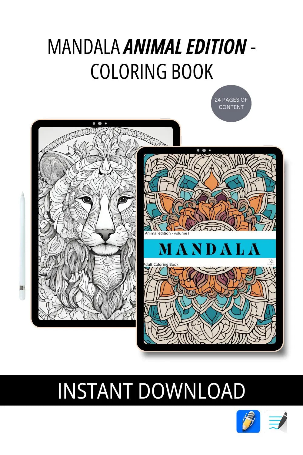 Mandala Animal Edition - Adult Digital Coloring Book Neu Digital Designs