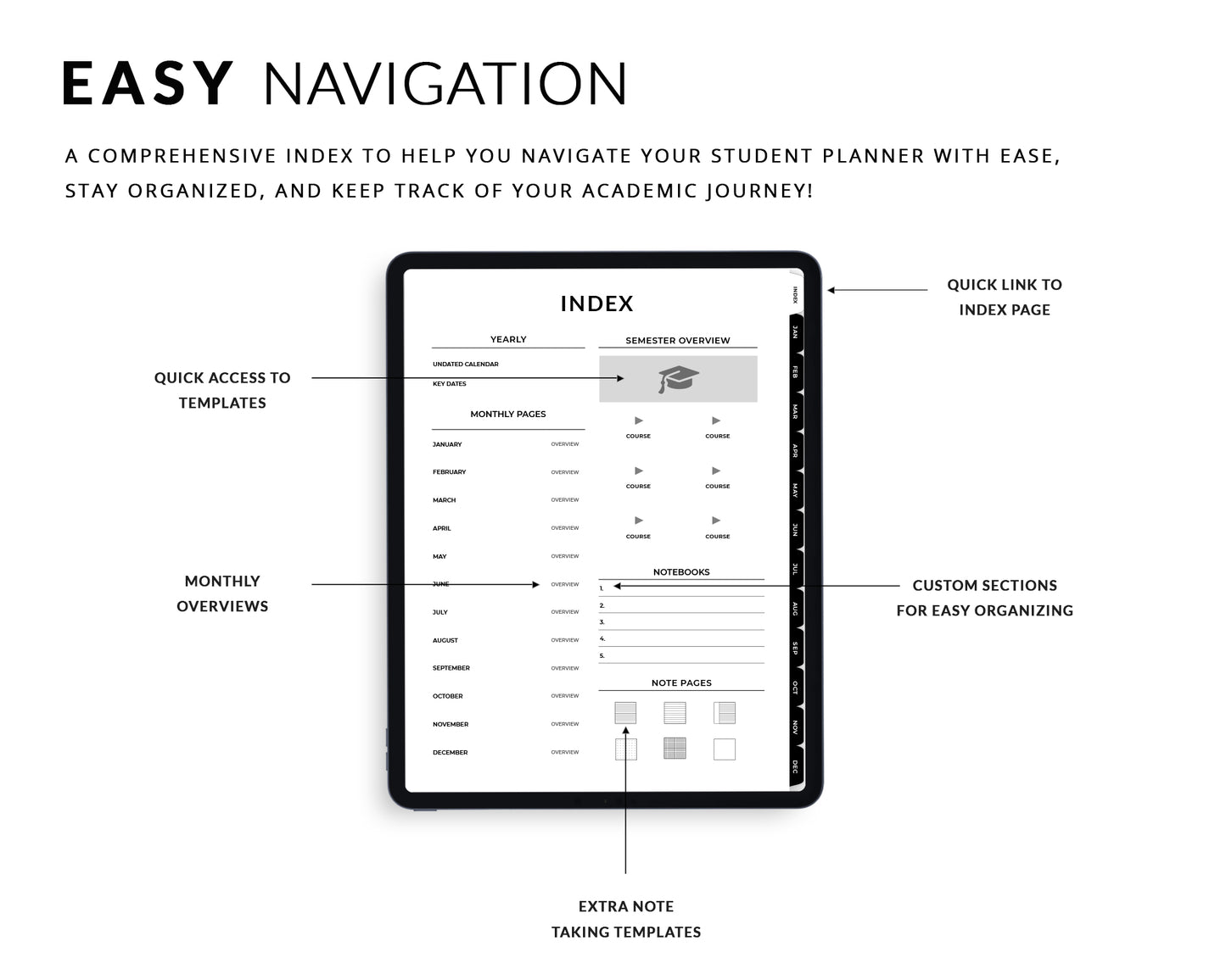 Minimalist Student Digital Planner | Undated & Reusable