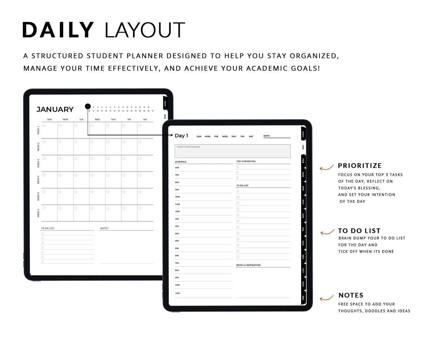 Minimalist Student Digital Planner | Undated & Reusable