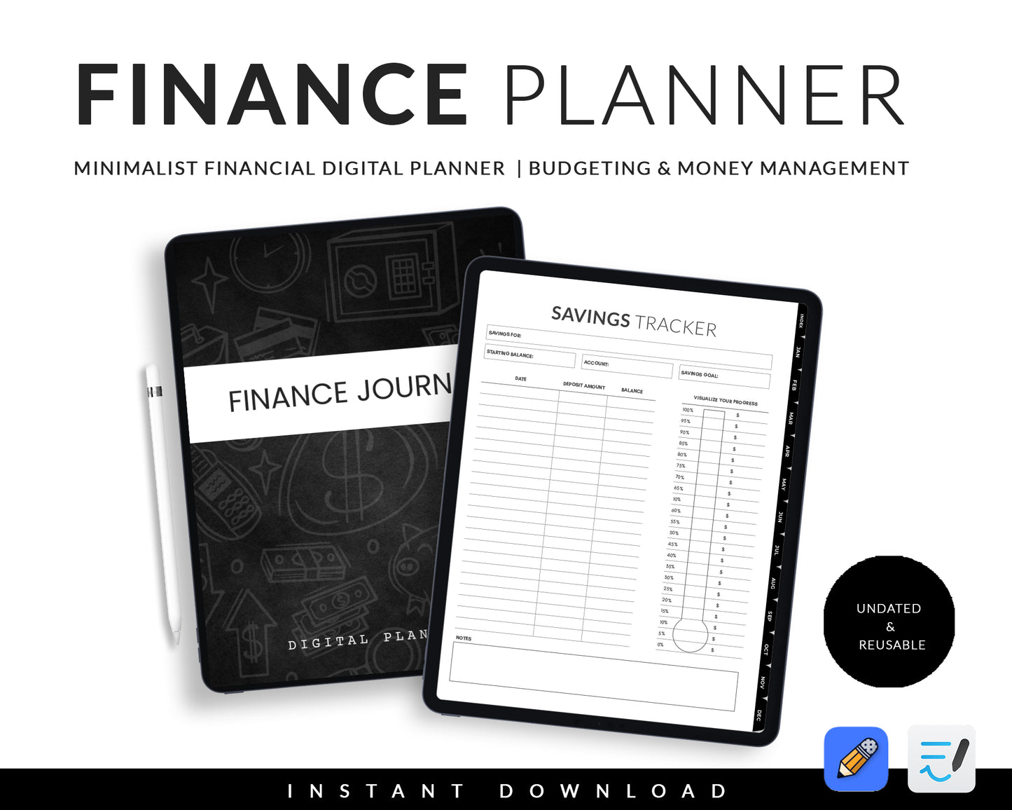 Minimalist Financial Digital Planner | Undated & Reusable