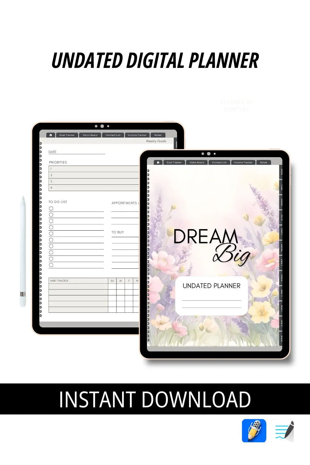 Minimalist Digital Planner | Undated & Reusable Neu Digital Designs