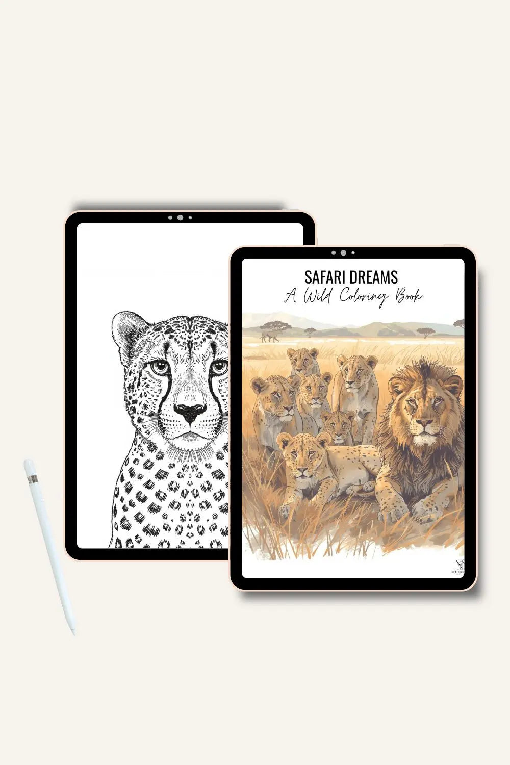 Safari Animals Adult Digital Coloring Book Neu Digital Designs