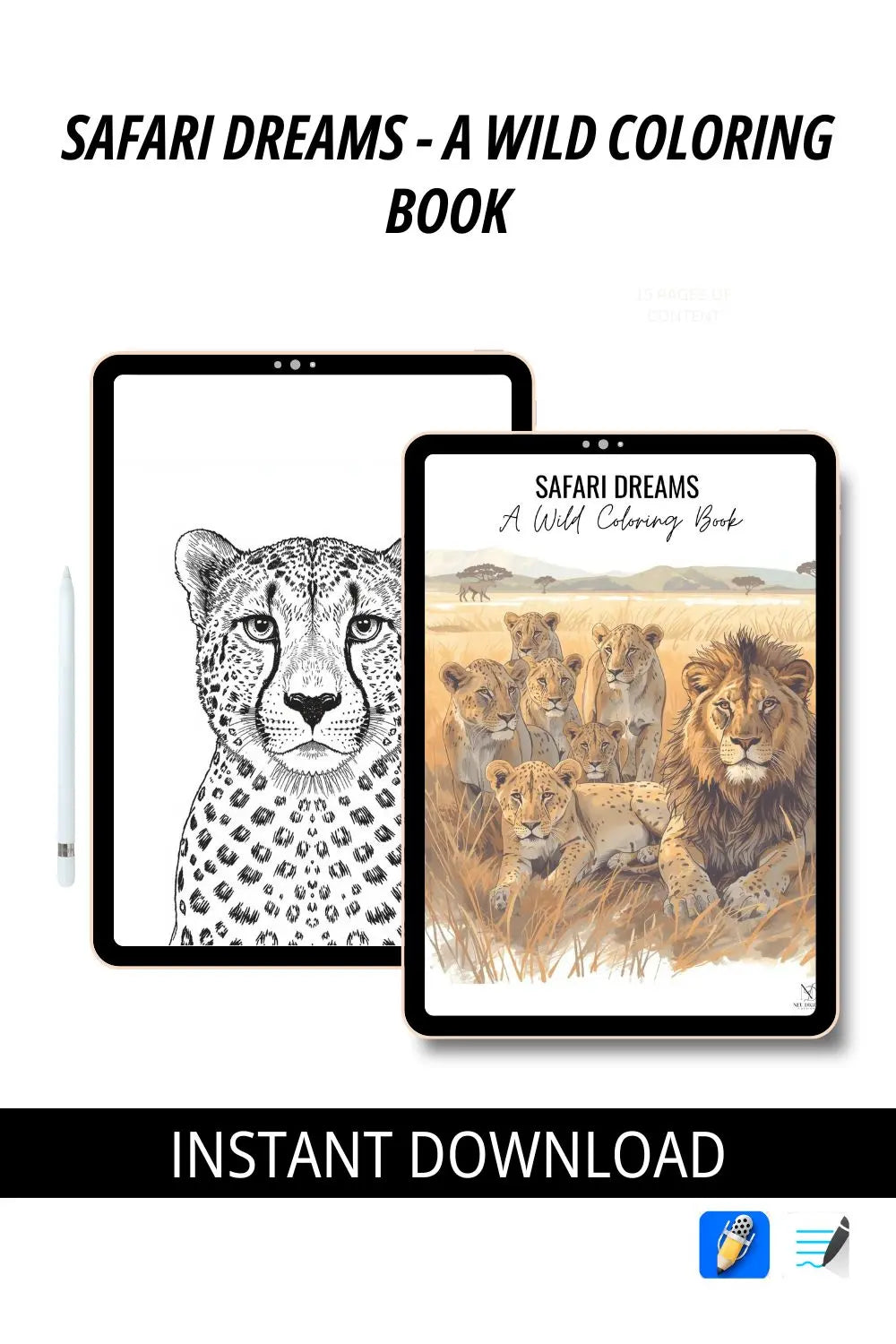 Safari Dreams Adult Digital Coloring Book Neu Digital Designs