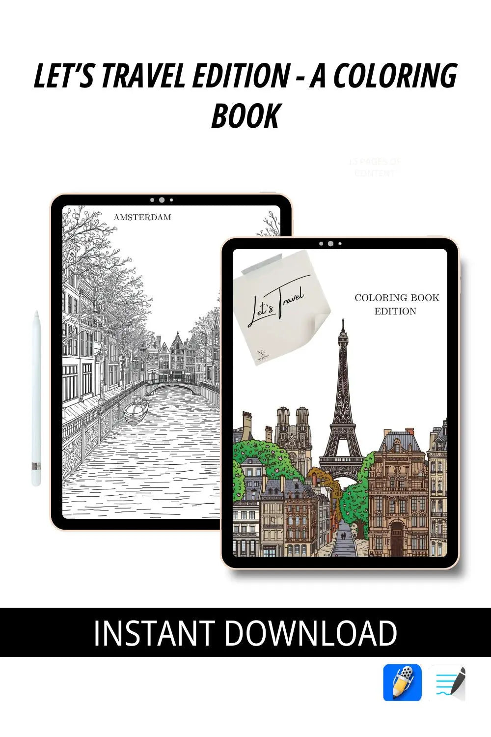 Let's Travel Adult Digital Coloring Book Neu Digital Designs