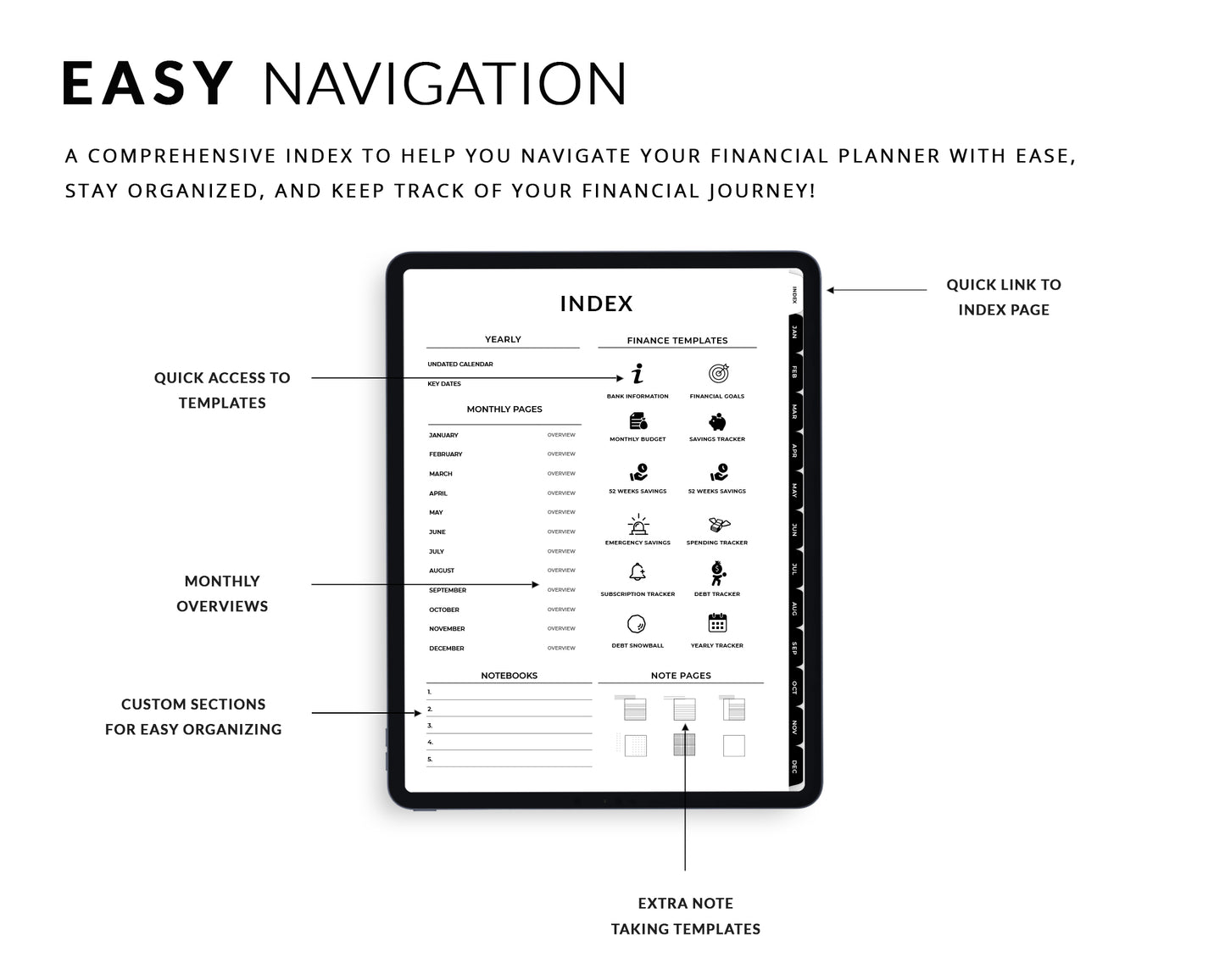 Minimalist Financial Digital Planner | Undated & Reusable
